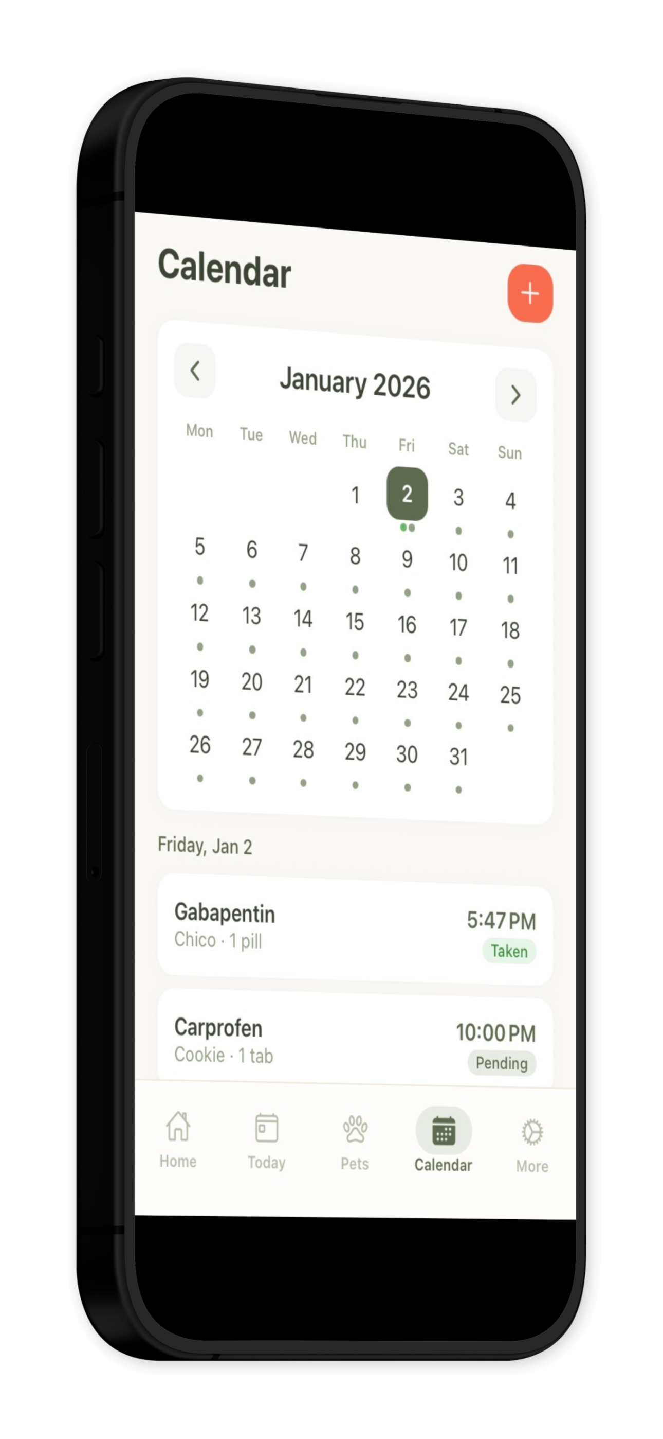 PillPaw calendar view